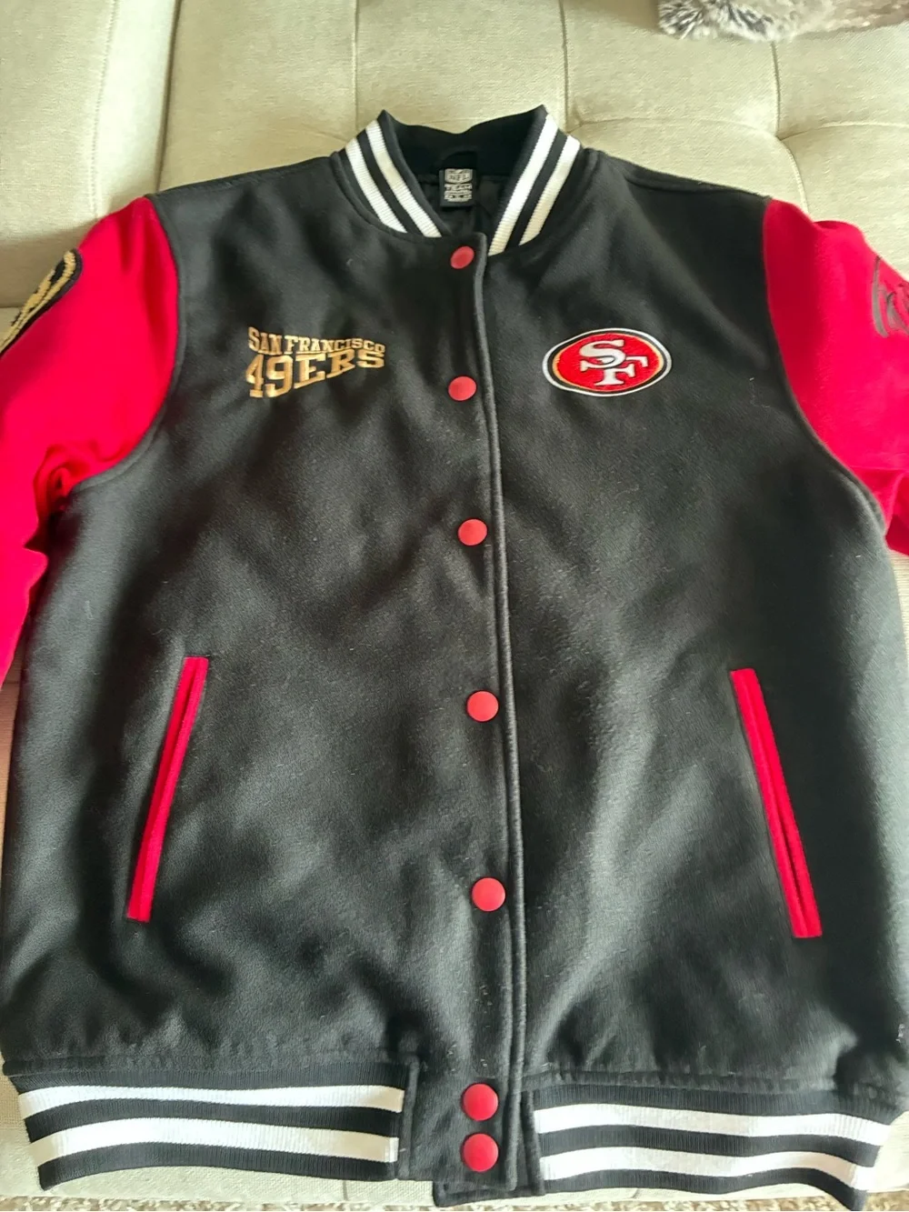NFL San Francisco 49ers Black, Red &Gold Varsity Jacket